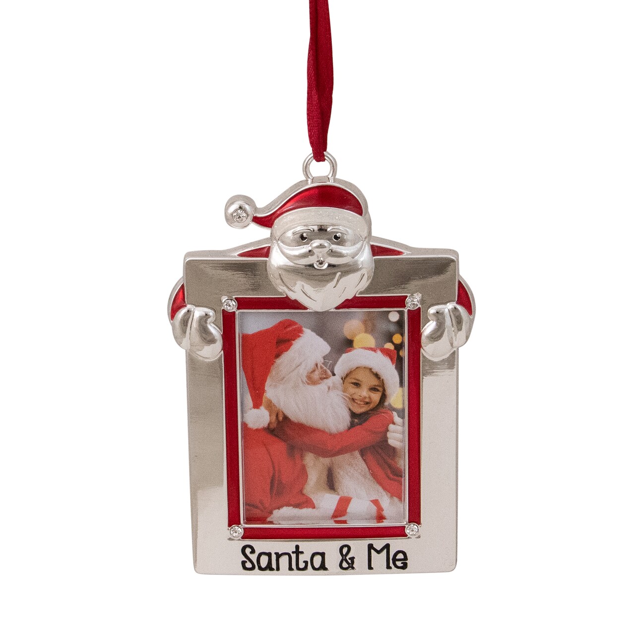 Northlight Embellished "Santa and Me" Photo Frame Christmas Ornament - 3.5" - Silver and Red